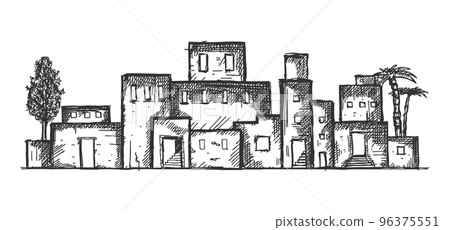 An ancient eastern city drawn by hand. The village of Bethlehem, Jerusalem, Judea. 96375551