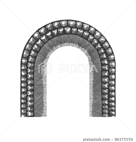 An arch, a cave, and a hand-drawn shelter. Vector illustration. An arch, a cave, and a hand-drawn shelter. Vector illustration. 96375559