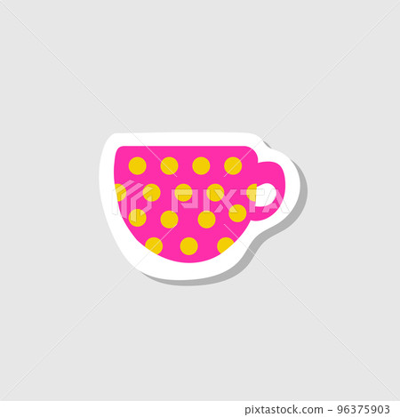Cute cup. Pink dotted mug - modern cartoon style illustration for graphic design Cute cup. Pink dotted mug - modern cartoon style illustration for graphic design 96375903
