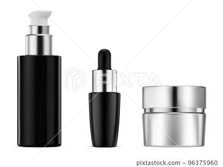 Cosmetic bottle mockup set. Cream jar, dispenser, dropper Cosmetic bottle mockup set. Cream jar, dispenser, dropper 96375960