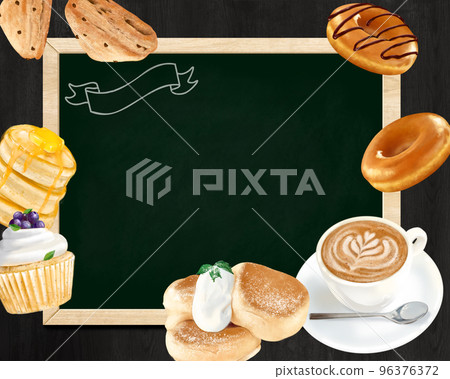 咖啡-麵包-咖啡甜點插畫集和黑板菜單手繪素材 96376372
