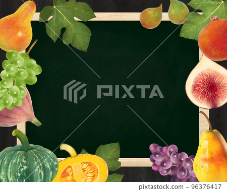 Blackboard material on a blackboard with a series illustration set of fruits, vegetables and nuts Blackboard material on a blackboard with a series illustration set of fruits, vegetables and nuts 96376417