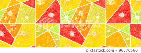 Wide seamless pattern fresh ripe sliced oranges, lemons, tangerines and grapefruits. 96376560