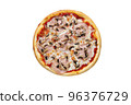 Pizza with ham and mushrooms isolated on a white background 96376729