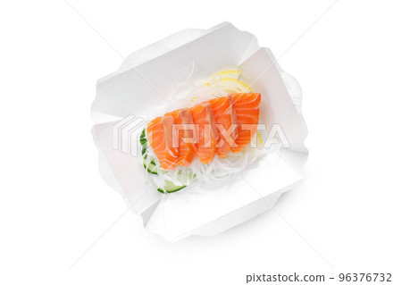 Salmon in fast food packaging on a white background 96376732