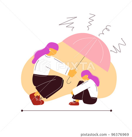 Woman hides under umbrella her sad inner child 96376969