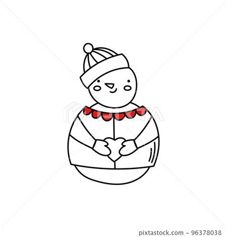 Cute snowman holds a heart in his hands. Snowman doodle drawing. Vector christmas illustration Cute snowman holds a heart in his hands. Snowman doodle drawing. Vector christmas illustration 96378038