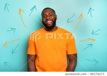 Joyful and happy man has a lot of arrows to follow 96378273