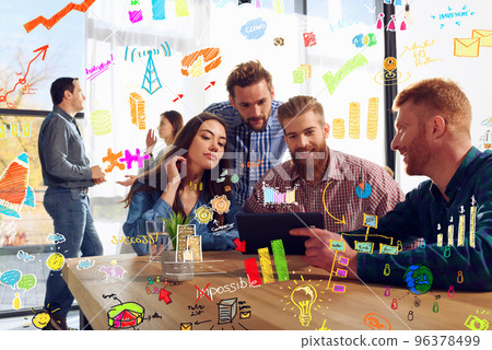 Team work on a new business creative project for a startup Team work on a new business creative project for a startup 96378499