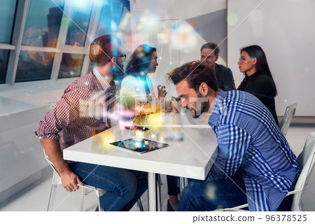 Man watches something in internet streming with his laptop 96378525