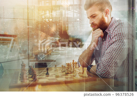 Businessmen play chess as strategy and tactic concept Businessmen play chess as strategy and tactic concept 96378526