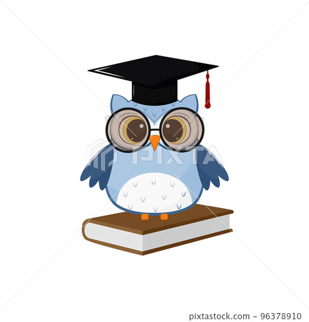 Cute cartoon owl with a graduation cap and a book. Vector illustration for design and print 96378910