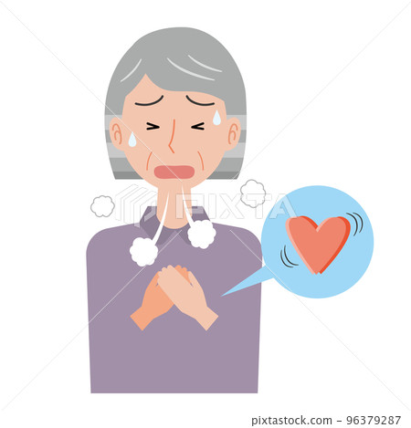 心率加快和呼吸困難的老年婦女 心率加快和呼吸困難的老年婦女 96379287