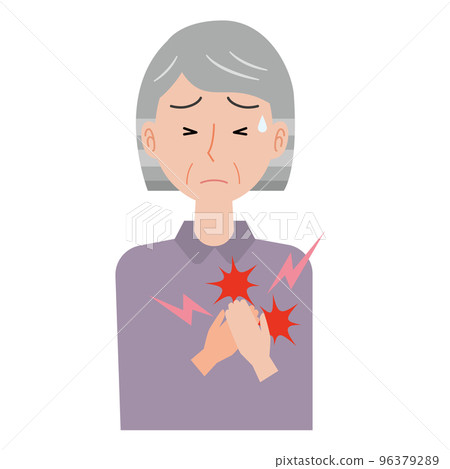 Elderly woman with chest pain 96379289