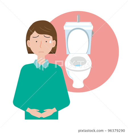 A woman who has troubles about the toilet 96379290