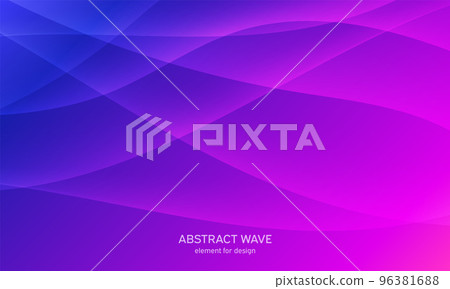 Abstract wave element for design. Digital frequency track equalizer. Stylized line art background. Colorful shiny wave with lines created using blend tool.Curved wavy line, smooth stripe Vector Purple 96381688