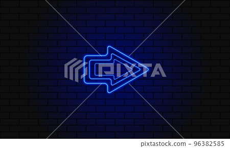 Blue neon arrow on a brick background Blue neon arrow on a brick background 96382585