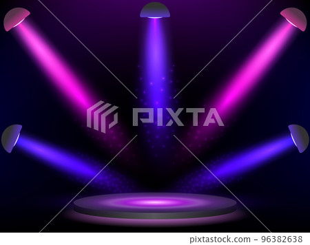 Stage with colorful lights. Background. Podium, road, pedestal or platform illuminated by spotlights. Vector. EPS10 Stage with colorful lights. Background. Podium, road, pedestal or platform illuminated by spotlights. Vector. EPS10 96382638