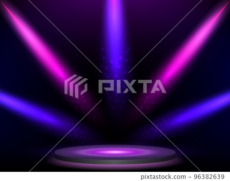 Stage with colorful lights. Background. Podium, road, pedestal or platform illuminated by spotlights. Vector. EPS10 Stage with colorful lights. Background. Podium, road, pedestal or platform illuminated by spotlights. Vector. EPS10 96382639