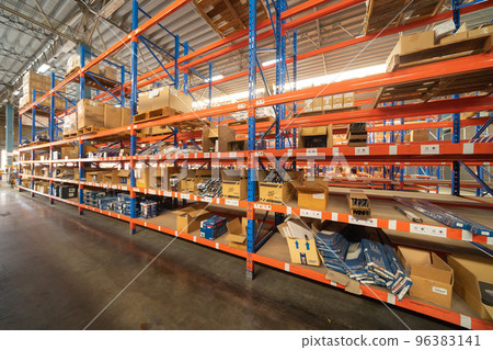 Interior of large warehouse retail store industry. Rack of furniture and home accessories stock storage. Interior of cargo in ecommerce and logistic concept. Depot Interior of large warehouse retail store industry. Rack of furniture and home accessories stock storage. Interior of cargo in ecommerce and logistic concept. Depot 96383141