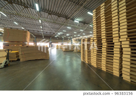 Interior of large warehouse retail store industry. Rack of furniture and home accessories stock storage. Interior of cargo in ecommerce and logistic concept. Depot 96383156