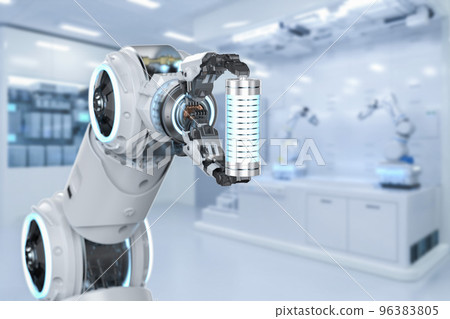 Battery research and development with robot in laboratory 96383805
