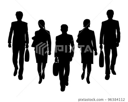 Silhouette illustration of a large number of office workers walking 96384112