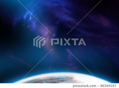 planet at front -stars and galaxies in outer space background concept series 96384597