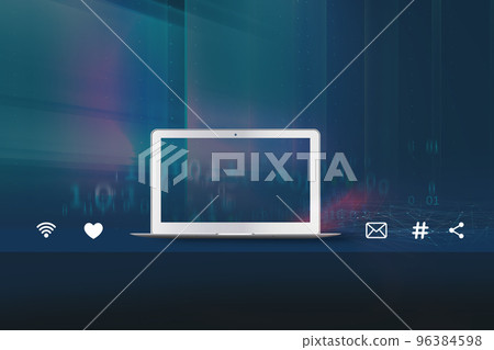 Social medias icons with laptop at front concept series  96384598