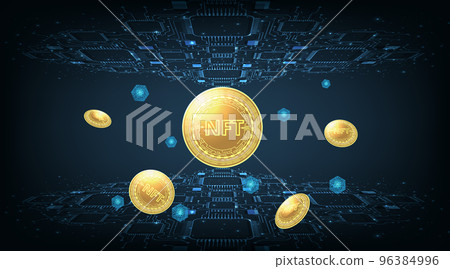 Rendering illustration of NFT non fungible token coin concept. 96384996