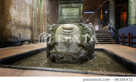 Head of the Medusa Gorgon in the underground tank Basilica, Istanbul, Turkey Head of the Medusa Gorgon in the underground tank Basilica, Istanbul, Turkey 96386472