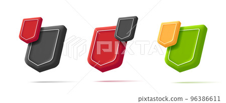 3d render isometric shields icon, empty shape in different colors with badge on top corner 3d render isometric shields icon, empty shape in different colors with badge on top corner 96386611