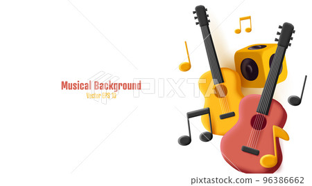 3d composition with classic guitar and notes and columns, isolated 96386662