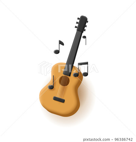 Guitar 3d illustration with notes, classic volume shape Guitar 3d illustration with notes, classic volume shape 96386742