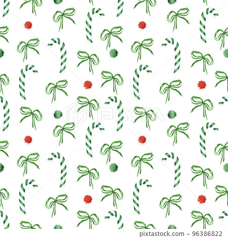 Hand drawn watercolor candy cane and bow seamless pattern on white background. Christmass and New Year symbol, decorative element. Scrapbook, poster, textile, banner, post card. Hand drawn watercolor candy cane and bow seamless pattern on white background. Christmass and New Year symbol, decorative element. Scrapbook, poster, textile, banner, post card. 96386822