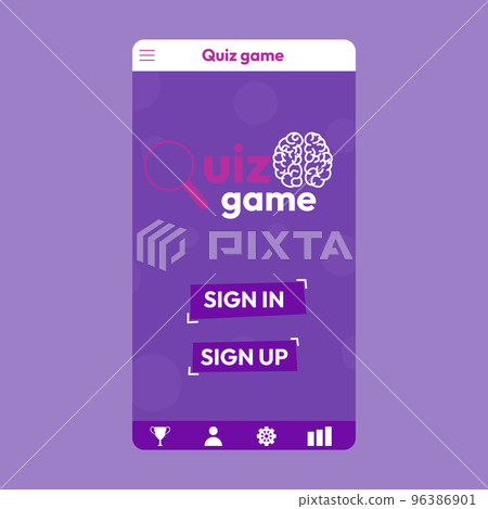 Quiz test lottery millionaire menu template. Quiz game frame. main menu of the application. Flat vector illustration 96386901