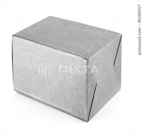 Selective focus close up of a cardboard box on white background 96386957