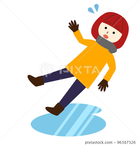 A woman who slips and falls on a frozen ground 96387326