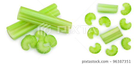 fresh celery isolated on white background with copy space for your text.Top view. Flat lay fresh celery isolated on white background with copy space for your text.Top view. Flat lay 96387351