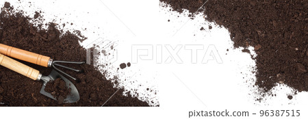 Pile heap of soil isolated on white background with copy space for your text. Top view 96387515