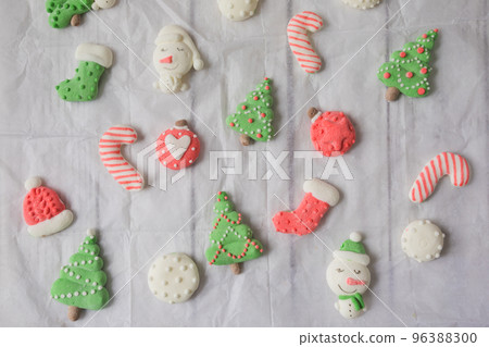 Christmas decorated handmade marshmallow top view on the table 96388300