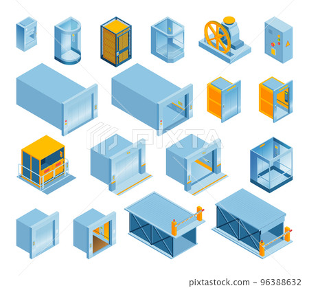 Isometric Elevator Icon Set 96388632