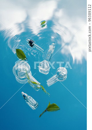Development of nature biotechnology, laboratory equipment, glass labware with plants, surface water 96389112