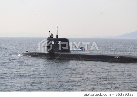 A submarine of the Japan Maritime Self-Defense Force just after commissioning sailing A submarine of the Japan Maritime Self-Defense Force just after commissioning sailing 96389352
