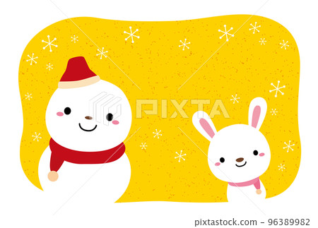 2023年兔年新年賀卡雪人兔橫版/08黃色，無文字 96389982