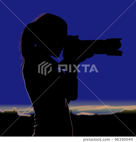 Camera girl camera landscape sunset morning sun girl background illustration Camera girl camera landscape sunset morning sun girl background illustration 96390049