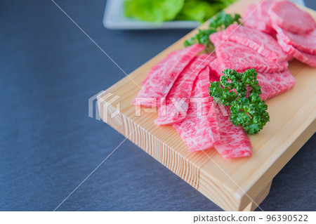 牛肉大理石紋肉烤肉圖像特寫素材 96390522