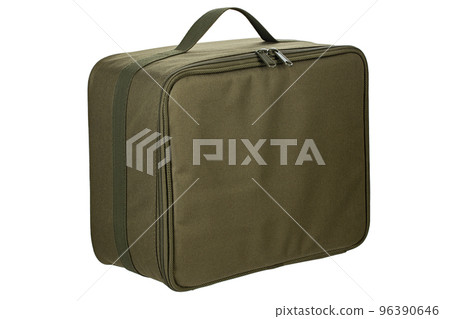 Soft textile bag green color isolated on white background. Side view. 96390646