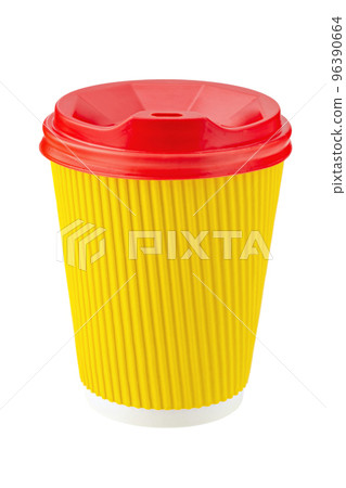 Disposable paper cup with lid for coffee, tea and other hot drinks isolated on white background. Disposable paper cup with lid for coffee, tea and other hot drinks isolated on white background. 96390664