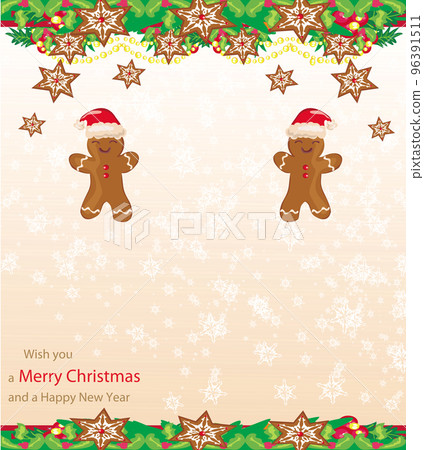 Christmas greeting card with gingerbread cookies Christmas greeting card with gingerbread cookies 96391511
